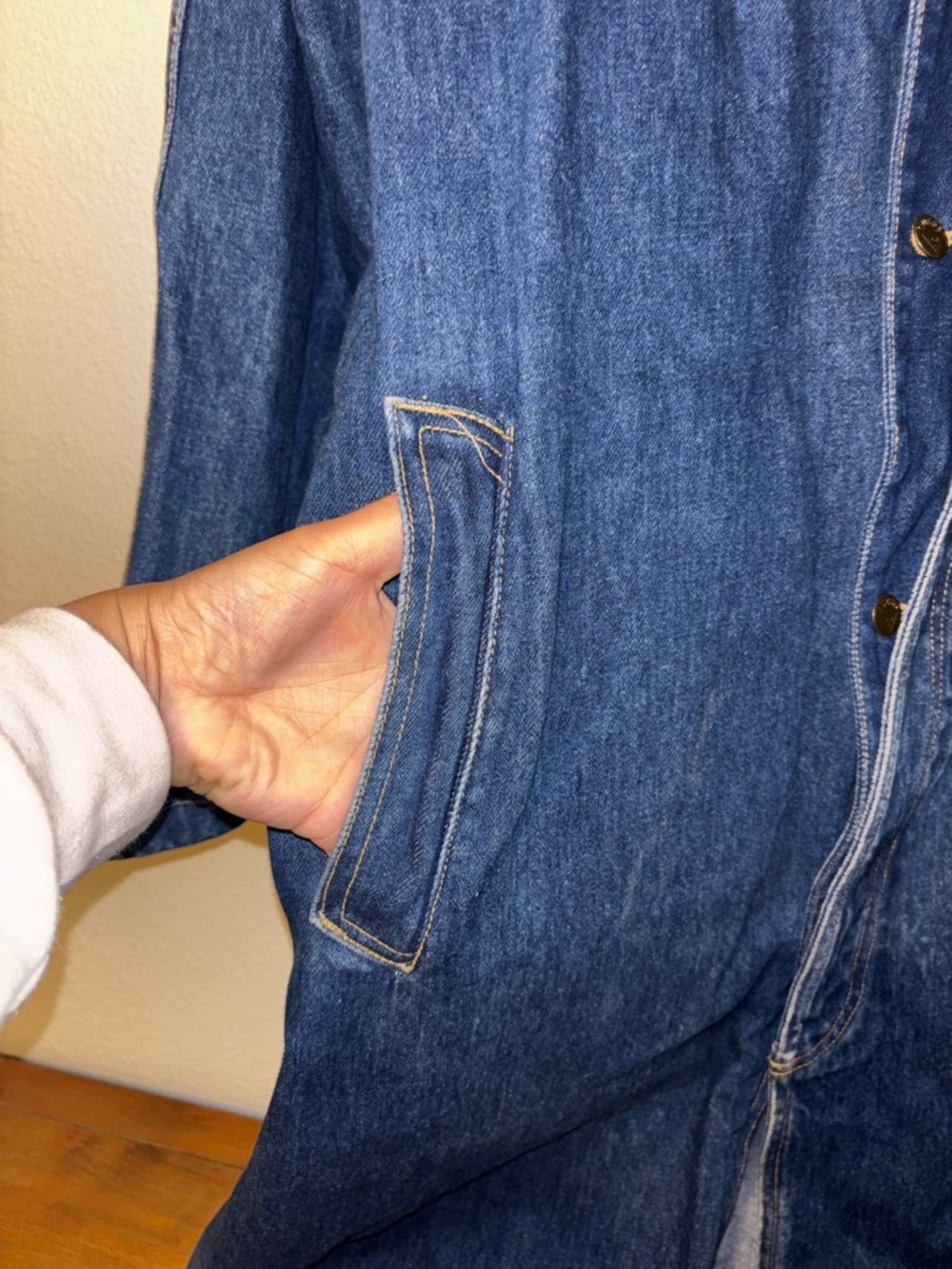 Vintage 80s Georges Marciano GUESS L Oversized Denim Jean Long Coat Jacket - Picture 10 of 15